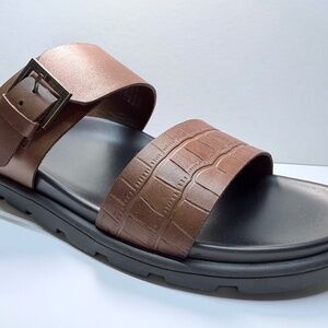 STEVE MADDEN Mens Brown Embossed Front Strap Corro Round Toe Buckle Leather Sand